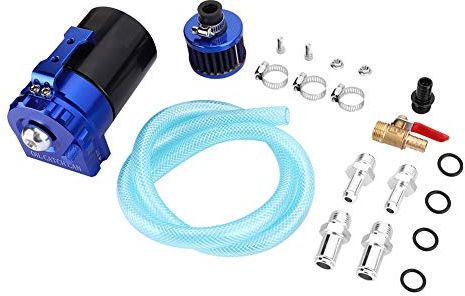 Oil Catch Can 300ML Recupero Vapori Olio Motore, Decanter Universale in Alluminio - Migliora Prestazioni Motore e Consumo, Facile Installazione con Filtro Aria (Nero Blu)