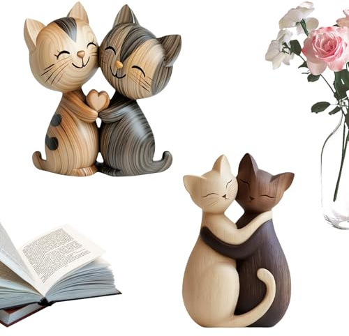 KEORHEZ 2 Stück Katzen Deko Holz Deko 2D-Flache Schreibtischdekoration Für Tisch Haustierliebhaber Wohnzimmer Geburtstag Weihnachten Geschenkidee