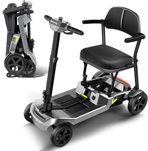 SCOOTNGO Mobility Scooters for Seniors, 4 Wheel Foldable Lightweight Airline Approved Mobility Scooter for Adults, Dual Batteries, Portable, No Assembly Needed (Silver Grey, Standard)