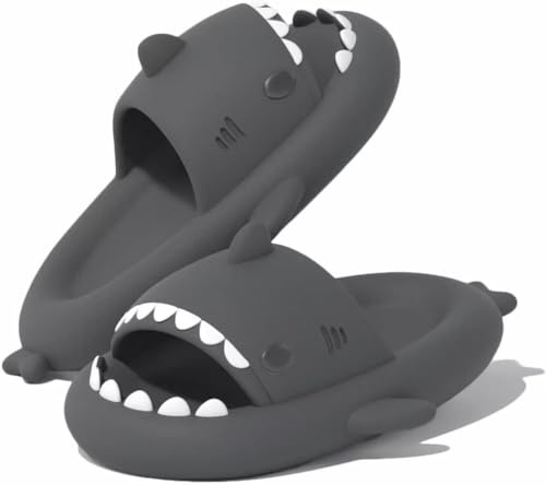 Mnking Ciabatte Squalo Estive Mare Open Toe Donna Uomo Ultra Morbide Antiscivolo Sandali Spiaggia Piscina a Punta Aperta Shark Slides Slippers Grigio Scuro EU42-43