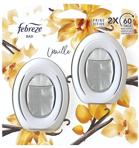 Febreze Bad Lufterfrischer Vanille, 2 Stück | Bekämpft und verhindert Badgerüche kontinuierlich und sorgt für lang anhaltende Frische.