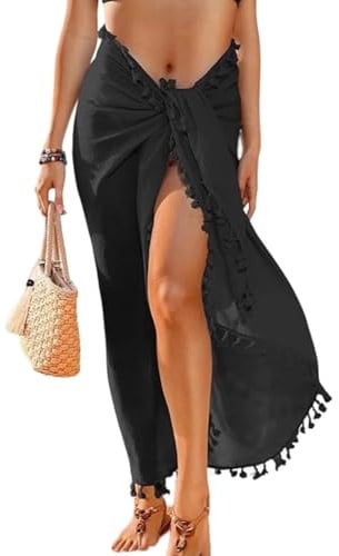 ZXTGBQ Pareos Playa para Mujer XL Grandes Falda Pareo Bikini Cover Up Multifuncional Bufanda, para Bañador Traje de Baño 180x110cm, Negro