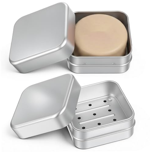 Seifendose Reise 2 Stück Aluminium Seifenbox mit Deckel Wasserdicht Seifenschale mit Abtropfgitter Silber Seifenbehälter Tragbare Seifenschalen für Festes Shampoo Soap(7×7cm, Quadratisch)