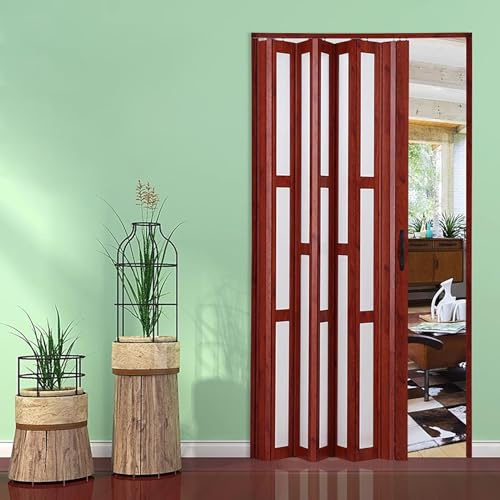 Porta a fisarmonica, Porta interna pieghevole scorrevole a scomparsa, finestra in acrilico satinato, colore rosso, dimensioni multiple(48x80in(122x203cm))