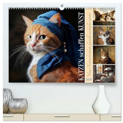 Katzen schaffen Kunst (hochwertiger Premium Wandkalender 2026 DIN A2 quer), Kunstdruck in Hochglanz: Berühmte Gemälde nach Katzenart (CALVENDO Kunst)