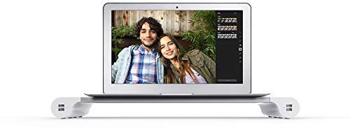 TERRATEC Spacebar, Monitor-Ständer für den Schreibtisch mit 4 USB Ports Ladeports, Ergonomischer Bildschirmständer, Bildschirmerhöhung