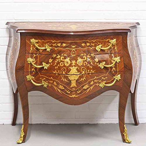 Casa Padrino Barockstil Kommode mit 3 Schubladen in braun Intarsien/Gold 100 x 50 x H. 80 cm - Möbel im Antik Stil
