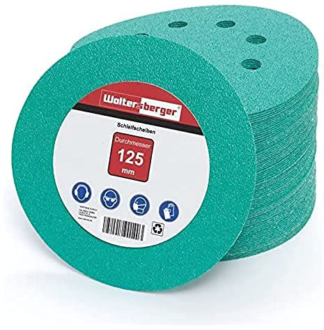 Woltersberger® 50 pièces Disques Abrasifs Vert │ 8 trous │ Ø 125 mm │ grain 1500 │ pour ponceuses orbitales aléatoires │ feuilles abrasives │ papier de verre