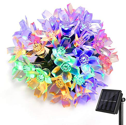 KINGCOO Solar Flower String Lights Outdoor, Waterproof 21FT 50LED Peach Cherry Blossom Solar Fairy String Lights 8modes for Gardens Indoor Home Wedding Christmas Party Decorations(Multicolor)