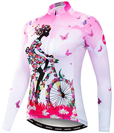 Radfahren Langarm Jersey Frauen Mountainbike Jersey Shirts Lange Rennrad Kleidung MTB Tops Sportbekleidung Fahrrad Rosa Größe L