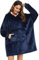 YEPLINS Sherpa Hoodie Sweatshirt Decke,Plüsch Pullover Decke mit Kapuze,Übergroße Decken Hoodie Kapuzenpullover Damen Blanket Hoodie, Blau, Einheitsgröße