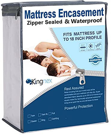 Kingnex Coprimaterasso con cerniera, impermeabile, a prova di cimici, ipoallergenico e traspirante, 6 lati completamente racchiusi, queen size