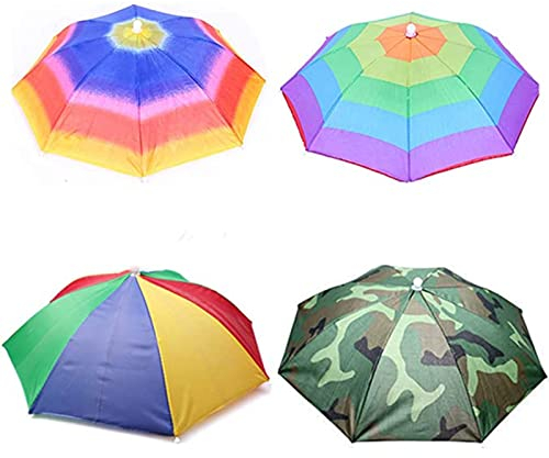 4 Stücke Regenschirmhut, Regenbogen Regenschirm Hüte 360 Grad gegen UV-Strahlung, Regenschirmmütze Kopfregenschirm Faltbarer Regenschirm hut für Dekoration Kostüm Golf Angeln Gartenarbeit