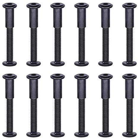 Swpeet Lot de 25 boulons hexagonaux M6 x 50 mm en acier carbone noir avec 1 clé Allen, tige de vis pour meubles, boucle de ceinture à tête longue, boulons de reliure en cuir