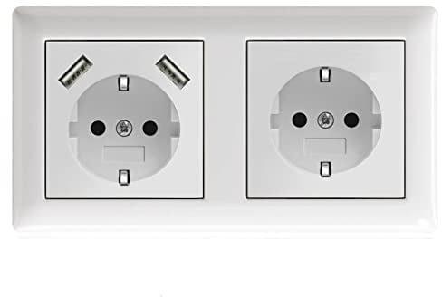GIRA System 55 Doppelsteckdose, Set: 2-fach Rahmen (021203), Steckdose (018803) + USB Steckdose