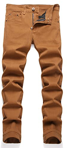 AITITIA Men's Ripped Regular Fit Jeans, 356 Khaki, 38