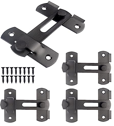 CBRIGHT Paquete de 4 cierres para puerta de granero, acabado negro mate, cerradura de puerta de 180 grados para valla de madera de granero, puertas correderas francesas, herrajes de puerta de acero