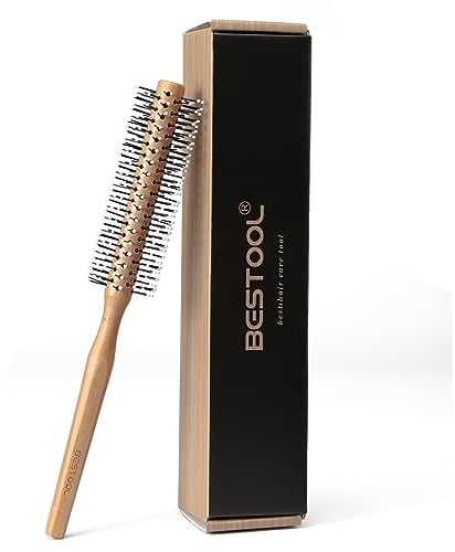 BESTOOL Cepillo redondo pequeño para cabello corto, cepillo redondo para barba de hombre, cepillos redondos para secar con secador, para alisar, rizos, flequillo (natural)