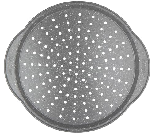 Salter BW12807EU7 Marblestone Pizza Pan – 37cm Non-Stick Perforated Crisper Tray with Handles, Large Oven Baking Tin for Pizzas, 12-Inch Carbon Steel Chip Tray, PFOA-Free, Oven Safe Up to 220°C