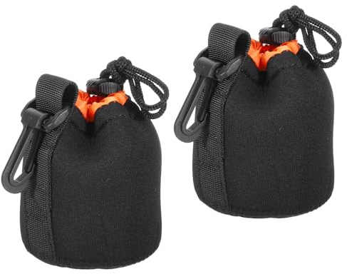 PATIKIL 2 Pièces Sac pour Objectif 3,1 Id X 3,9 Hauteur Noir Orange | D'Appareil Photo, Étui pour Objectif D'Appareil, Pochette à Cordon Avec Néoprène Épais de Protection