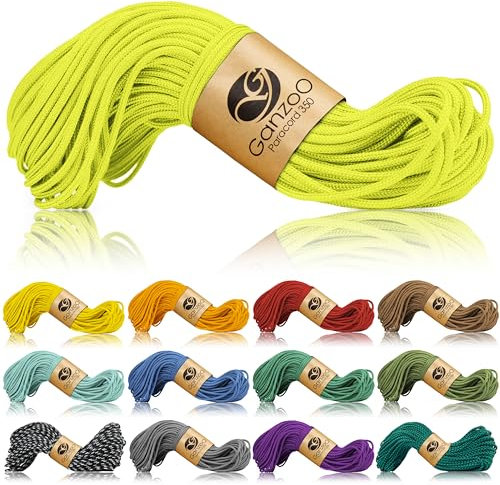 Ganzoo Paracord 350 Seil, Nylon Polyester, 2,5mm, Typ 1, 30m, Outdoor Schnur, Allzweckseil, Takelung für Armband, Hundehalsband, Hundeleine Knüpfen, Camping Survival, neon gelb