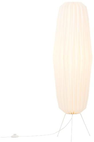 Lightbox Dreibein Stehlampe mit Origami-Schirm aus Papier & Fußschalter - weiße Boho Standleuchte für das Schlafzimmer - 110 cm Höhe - E27, max. 20 W - aus Papier/Metall