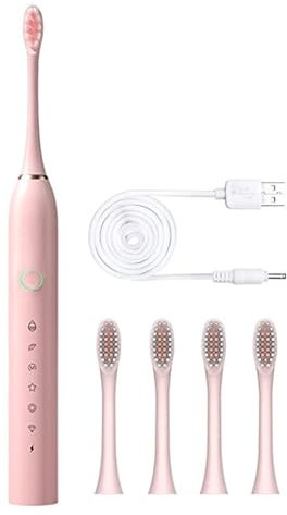 Calager Cepillo de dientes eléctrico con 4 cabezales de cepillo, 6 modos, temporizadores inteligentes, IPX7, impermeable, recargable por USB, 42000 VPM, juego de cepillo de dientes para adultos,