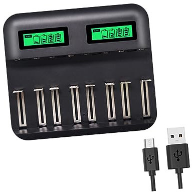 Angoily 8 Slot Usb Battery Charger for Aa/aaa/c/Lcd Charger Digital Display Rechargeable Short-circuit Protection