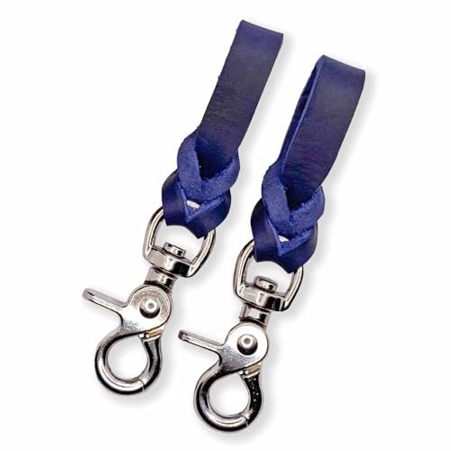 Steigbügelhalter (Paar) aus Fettleder, geflochten, in vielen Farben (Blau, Chrome)