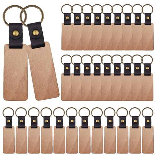 GOMETY Lot de 30 porte-clés en bois vierge - Étiquettes vierges - Pour décoration, cadeaux, porte-clés, Bois, S