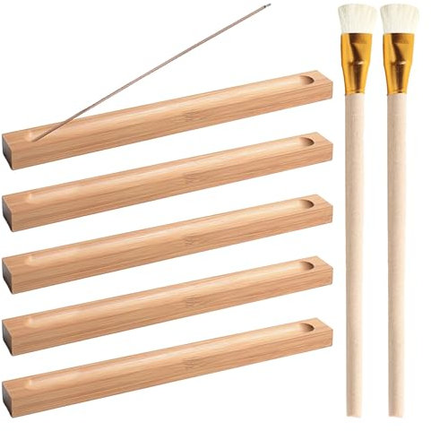 ZBHDEYG Lot de 5 porte-encens en bois, 2 brosses, porte-encens anti-moustiques, porte-encens carré (couleur bois)
