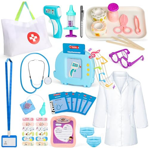Hot Bee Arztkoffer Kinder ab 2 3 4 5 Jahre, Doktorkoffer Kinder Spielzeug ab 3 4 5 Jahre, 40 Pcs Role Play, Lernspielzeug mit Sprechende Lernkarten Deutsch, Stethoskop, Ärzte Tasche Doctor Set Spiel