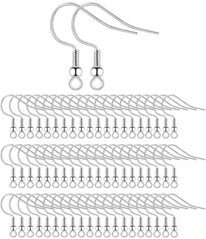 100 Stück Ohrringe Selber Machen Set, Silber Versilberung Ohrhaken mit Kugel Spule für ohrringe basteln, Schmuckherstellung, DIY Ohrhänger