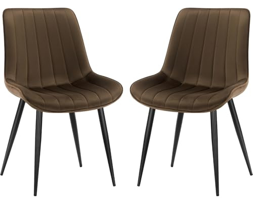 FRUOGO Esszimmerstühle 2er Set,Samt Polesterstuhl,Robuste Metallbeine,Modernes Streifendesign für Esszimmer,Wohnzimmer,Küche,Lounge,Braun
