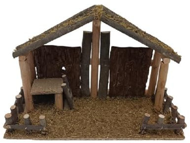 COSE DA CASA Presepe Grotta in Legno Capanna Vuota per la Natività h 27x40x17 cm Presepe staccionata con tronchetti