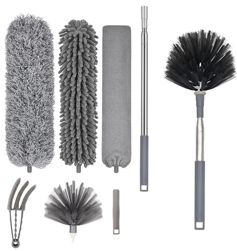 Staubwedel Teleskop Waschbar 6er Set Mikrofaser Köpfe– Staubwedel Lang Ausziehbar Bis 2.5M – Staubwischer Biegbar Mit Teleskopstange Staubbesen Mühelos Staub und Spinnweben