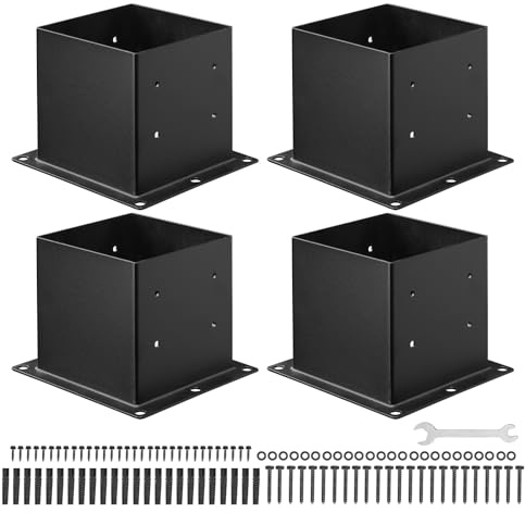 VEVOR Aufschraubhülse, 4 STK., Pfostenträger Innenmaß 92x92 mm für 88,9x88,9 mm Pfosten, robuste Bodenhülse aus Karbonstahl, ideal für Pavillon-Terrassengeländer, Stützdeck-Grundplatte, schwarz