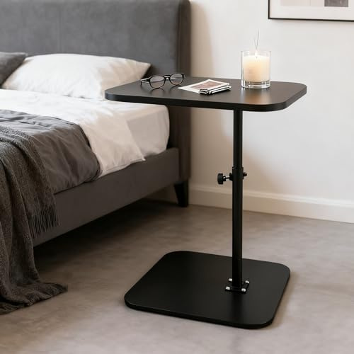 YASHIIN Adjustable Height C Shaped Side Table， Black， TV Tray Rotating Coffee Table， for Living Room Sofa Bed， 40x30cm