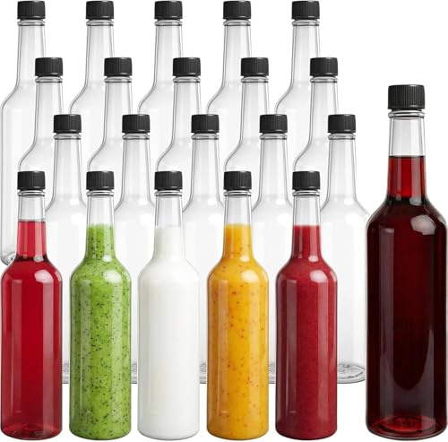 WUWEOT 21 Pcs 450 ml Plastic Wine Bottles with Caps, Empty Long Neck Coquito Bottle, Reusable Leakproof Clear Liquor Drinks Container with Screw on Lids for DIY Drinks Craft Decoration