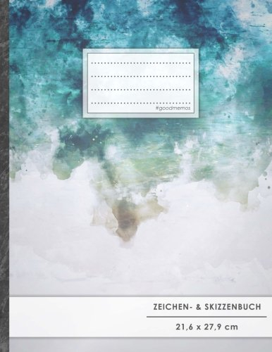 Zeichen- & Skizzenbuch: DIN A4 • 100+ Seiten, Softcover, Register, „Wasserfarben“ • Original #GoodMemos Blanko Heft • Perfekt als Zeichenheft, Sketchbook, Handlettering