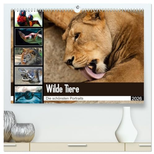 Wilde Tiere - Die schönsten Portraits (hochwertiger Premium Wandkalender 2026 DIN A2 quer), Kunstdruck in Hochglanz: Die schönsten Tierportaits für das ganze Jahr (CALVENDO Tiere)