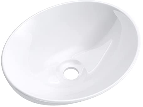 Mai & Mai Lavabo sobre Encimera Lavabo Baño | Ovalado | Blanco Brillante | Cerámica | 42x34x14,5cm | sin Orificio para Grifo sin Rebosadero | Brüssel205