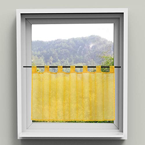 HongYa Transparenter Voile Scheibengardine Uni Bistrogardine Cafe Vorhang mit Schlaufen H/B 45/90 cm Gelb
