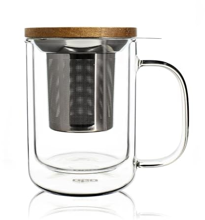 OGO LIVING - tisanière gustave 350ml - 7912004 - Idéal pour le thé, la tisane, les infusions et le rooibos - mug à thé en verre et couvercle en bois d'acacia