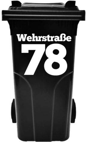 HR-WERBEDESIGN Hausnummer, Beschriftung, Aufkleber für Abfalltonne, Mülltonne, Num Müllbehälter, Schwarz, Folie, Sticker, einfach, Mülltonne