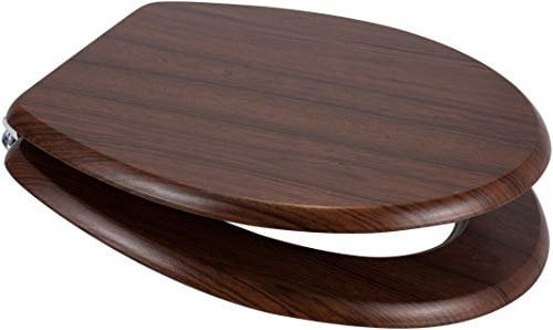 Euroshowers MDF Wood Veneer Wooden Design Toilet Seat with Chrome Bar Hinge (Walnut (Dark Brown))