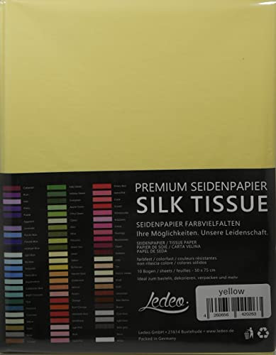 Premium Seidenpapier farbig Silk Tissue - 10 Blatt (50 x 75 cm) - Farbe auswählbar (Yellow)