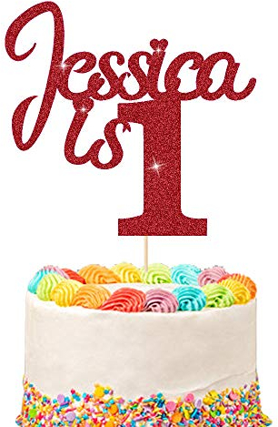 1st Birthday Cake Topper | Personalised 1 2 3 Cake Topper | Happy Birthday Decorations | Double Sided Glitter Card Any Name Age Customized - Multicolour Glitter Cake Decoration(Red)