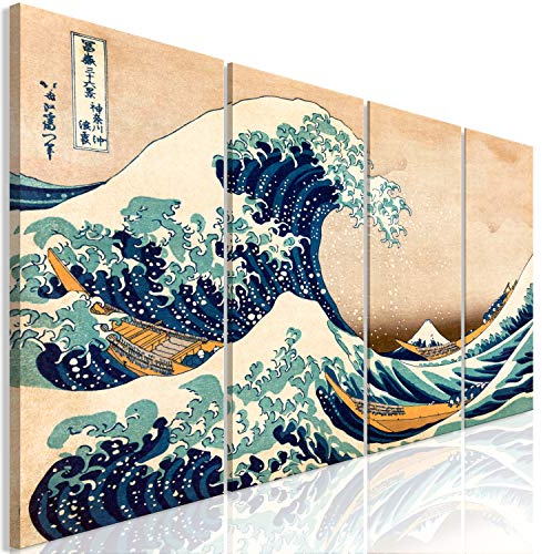 B&D XXL - Wandbilder XXL die große Welle vor Kanagaw Vlies Leinwandbild 4 Teilig Kunstdruck modern Wandbilder XXL Wanddekoration Design Wand Bild - Katsushika Hokusai p-B-0009-b-i