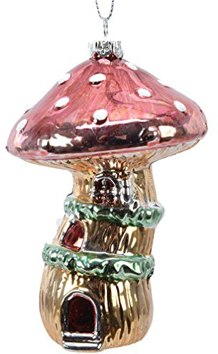 Christmas Decoration Weihnachtsschmuck Pilz-Haus Kunststoff 10,5cm x 1 Stück Anhänger Weihnachtskugeln rot Gold